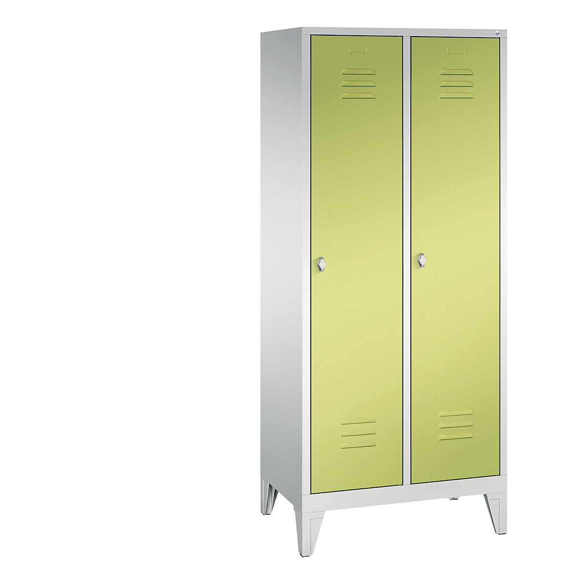 CLASSIC cloakroom locker with feet – C+P, 2 compartments, compartment width 400 mm, light grey / viridian green-3