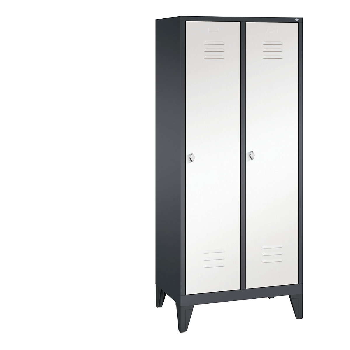 CLASSIC cloakroom locker with feet – C+P, 2 compartments, compartment width 400 mm, black grey / traffic white-12