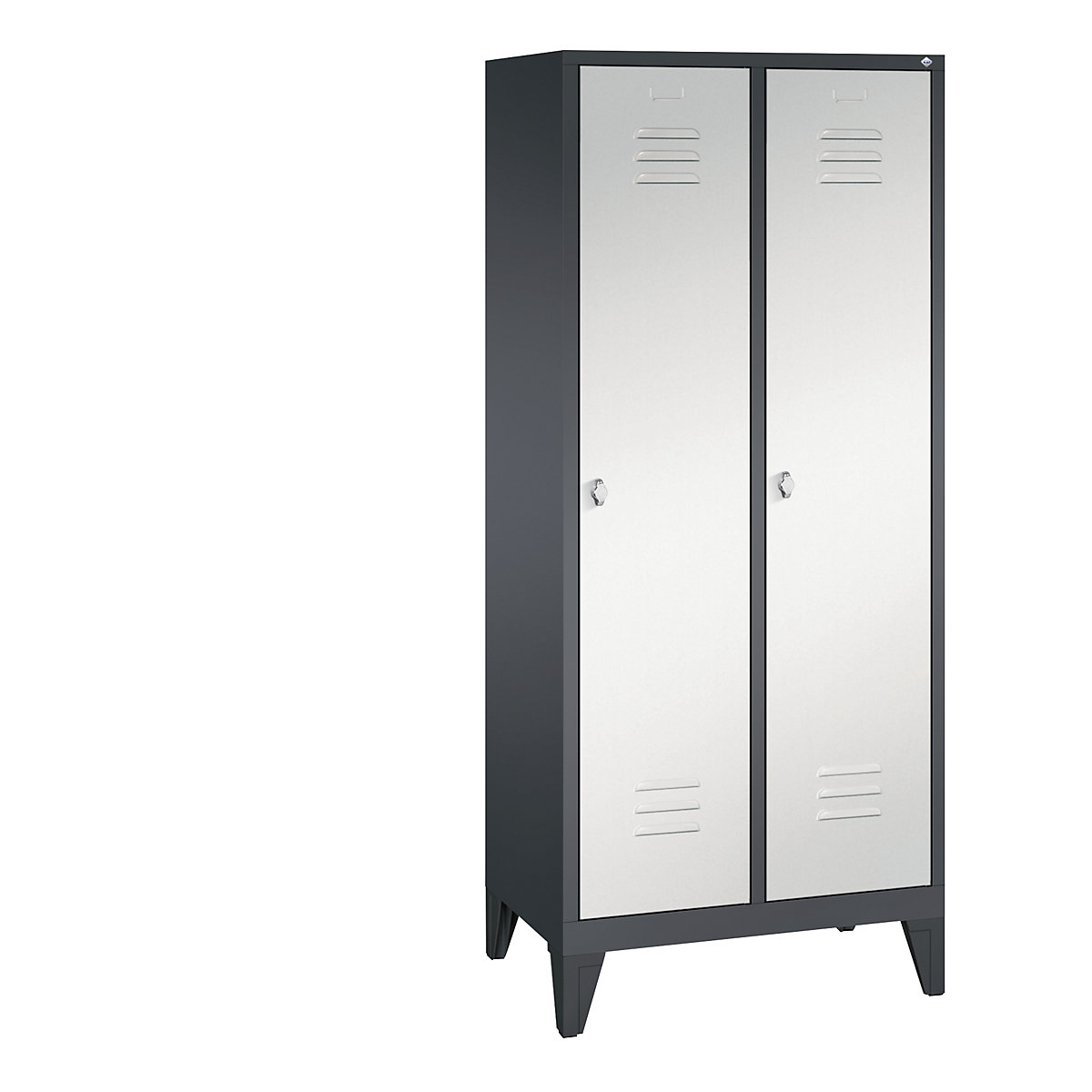 CLASSIC cloakroom locker with feet – C+P, 2 compartments, compartment width 400 mm, black grey / light grey-8