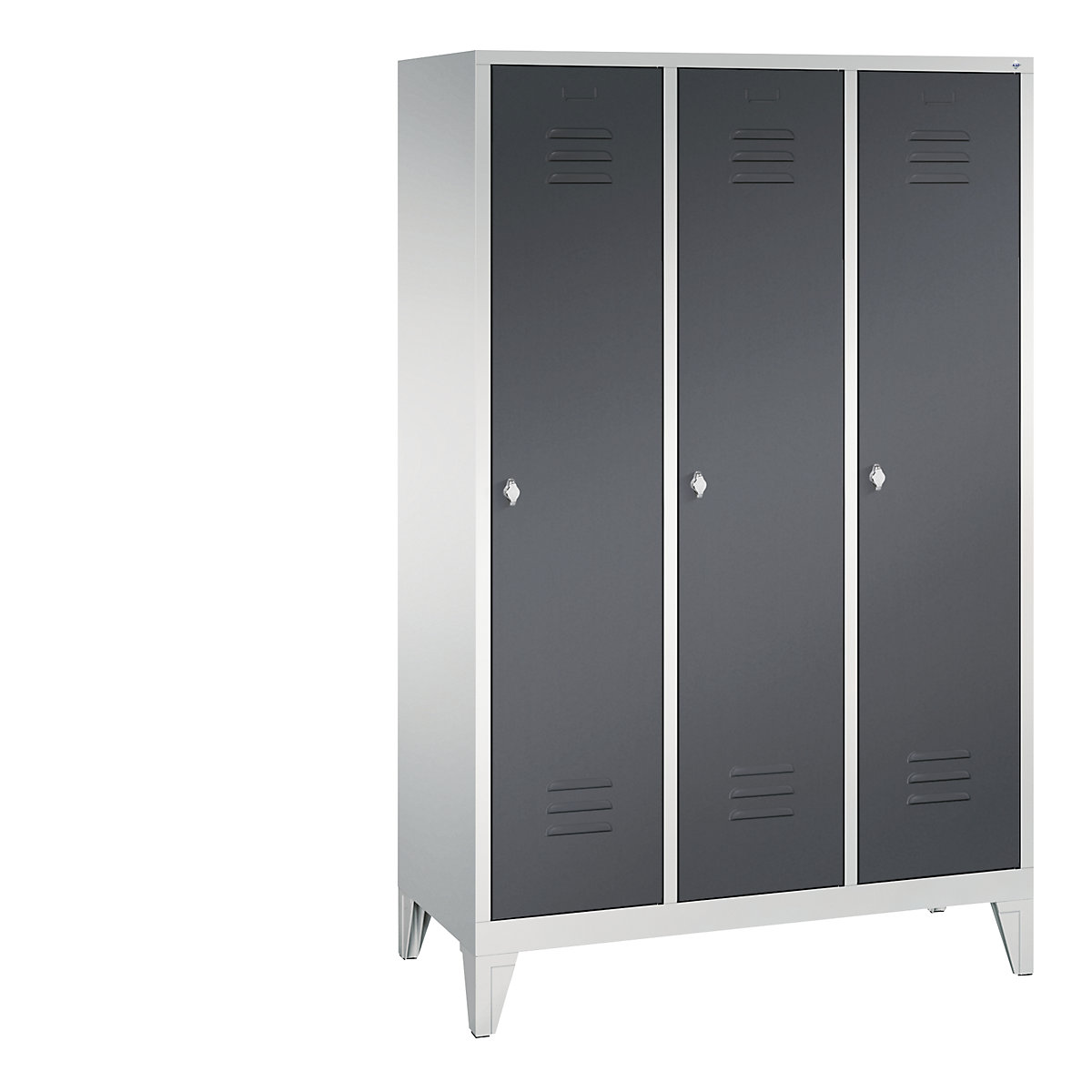 CLASSIC cloakroom locker with feet – C+P, 3 compartments, compartment width 400 mm, light grey / black grey-6