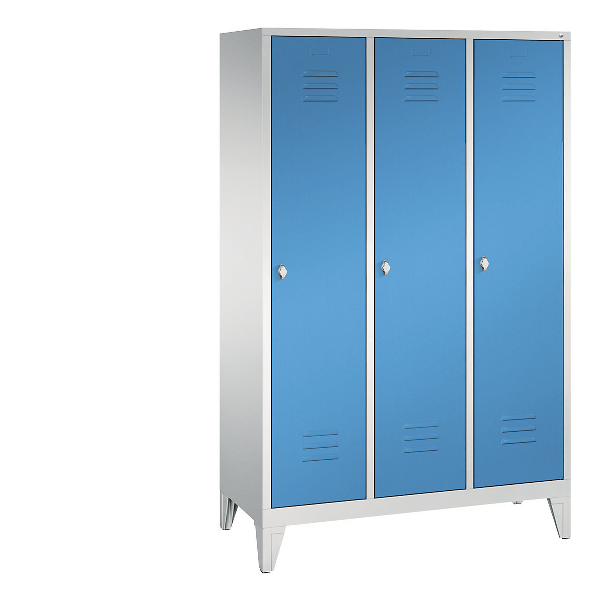 CLASSIC cloakroom locker with feet – C+P, 3 compartments, compartment width 400 mm, light grey / light blue-14