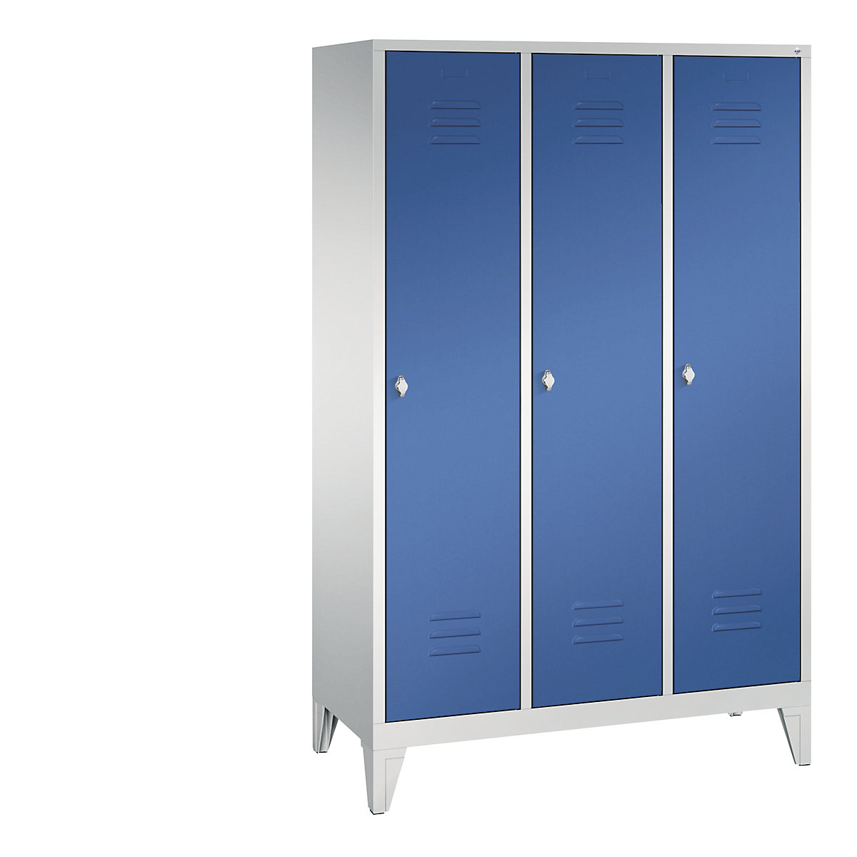 CLASSIC cloakroom locker with feet – C+P, 3 compartments, compartment width 400 mm, light grey / gentian blue-10
