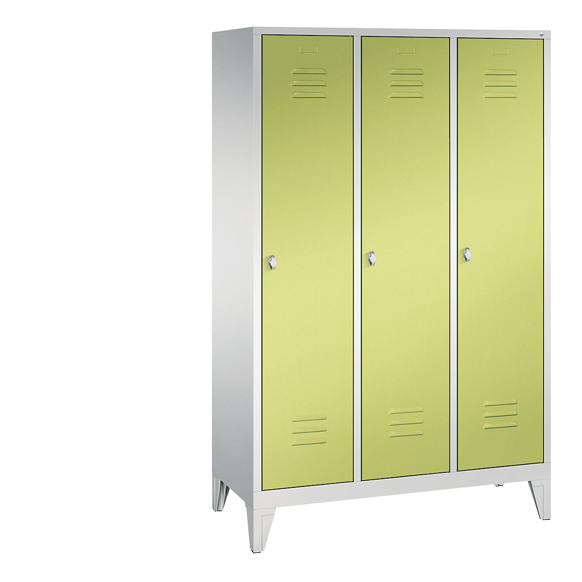 CLASSIC cloakroom locker with feet – C+P, 3 compartments, compartment width 400 mm, light grey / viridian green-7
