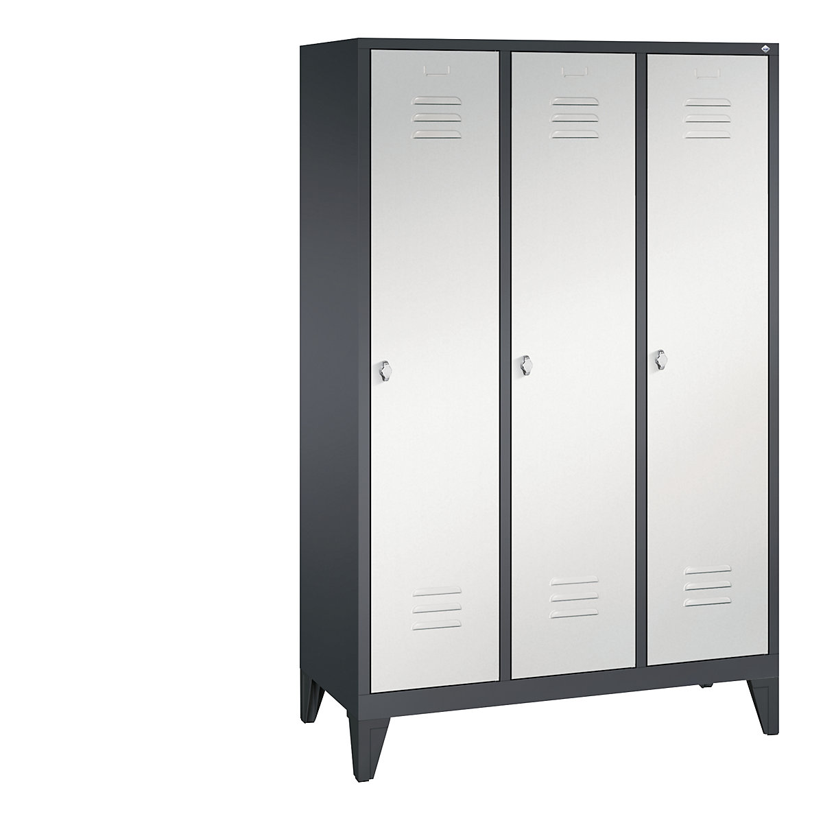 CLASSIC cloakroom locker with feet – C+P, 3 compartments, compartment width 400 mm, black grey / light grey-11