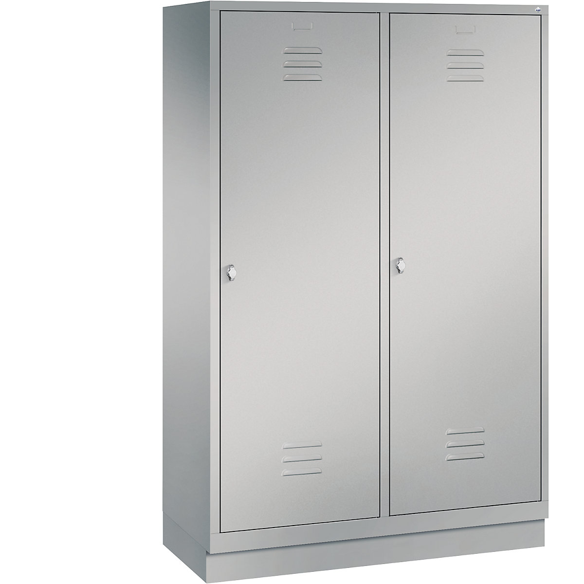 CLASSIC cloakroom locker with plinth, door for 2 compartments – C+P, 4 compartments, compartment width 300 mm, white aluminium-3