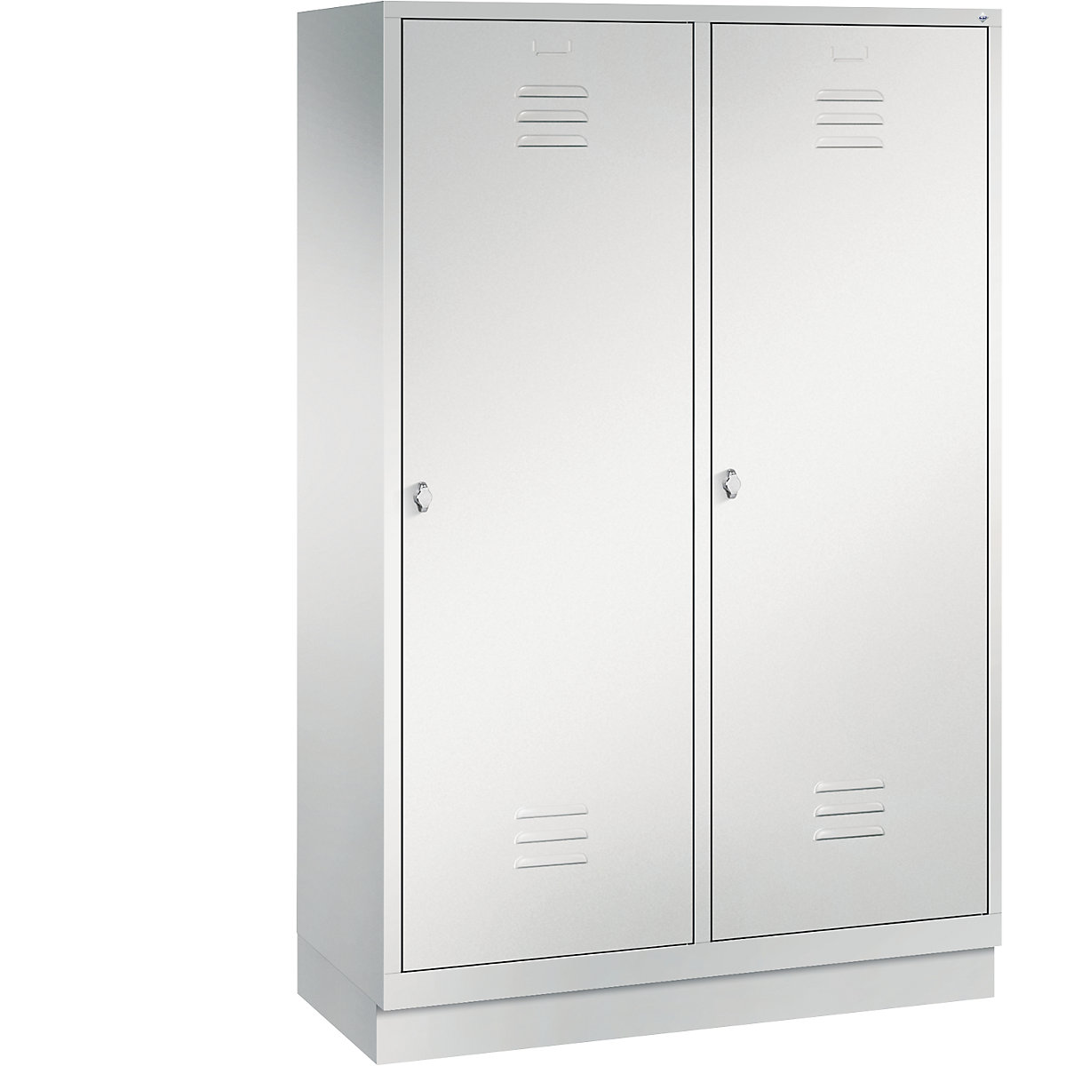 CLASSIC cloakroom locker with plinth, door for 2 compartments – C+P, 4 compartments, compartment width 300 mm, light grey-9