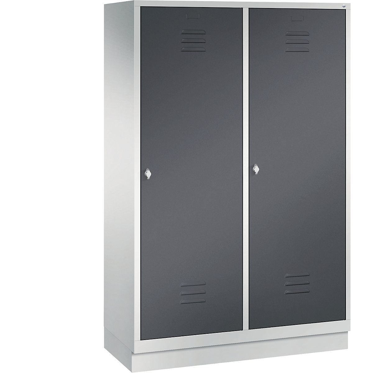 CLASSIC cloakroom locker with plinth, door for 2 compartments – C+P, 4 compartments, compartment width 300 mm, light grey / black grey-13