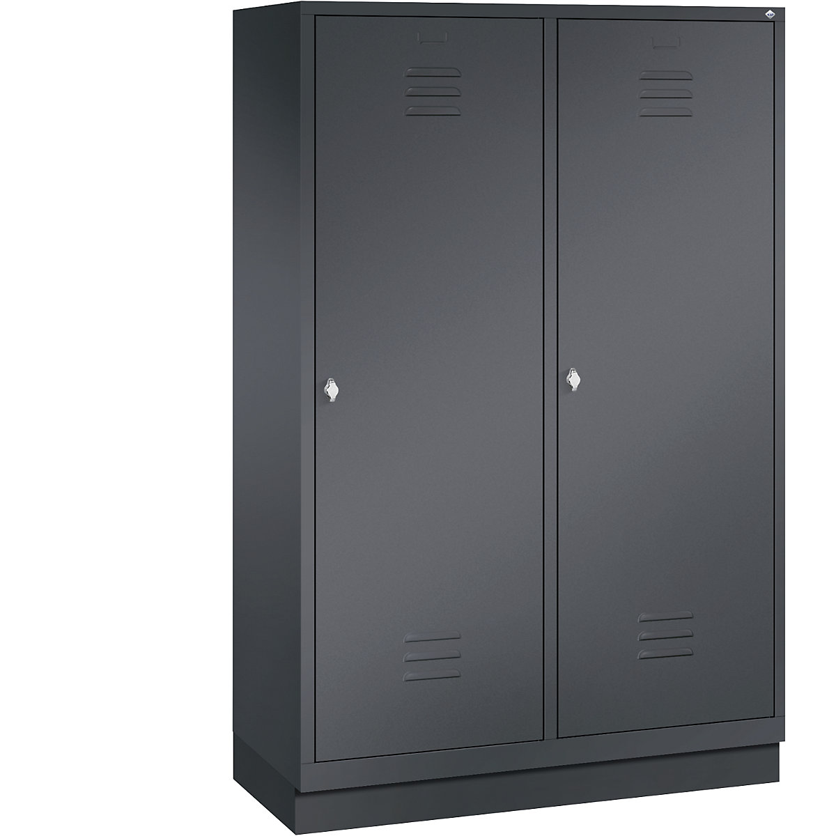 CLASSIC cloakroom locker with plinth, door for 2 compartments – C+P, 4 compartments, compartment width 300 mm, black grey-5