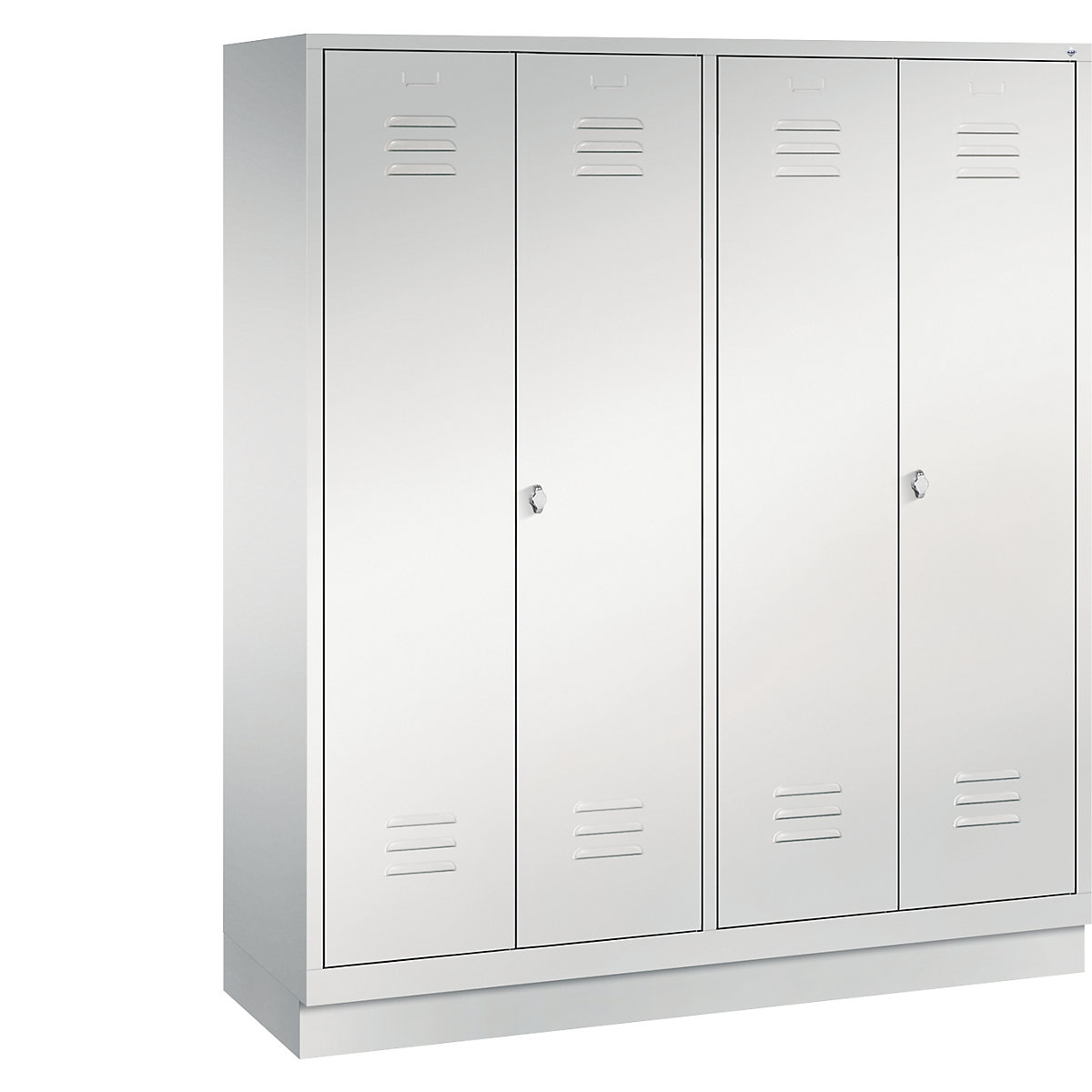 CLASSIC cloakroom locker with plinth, doors close in the middle – C+P, 4 compartments, compartment width 400 mm, light grey-5