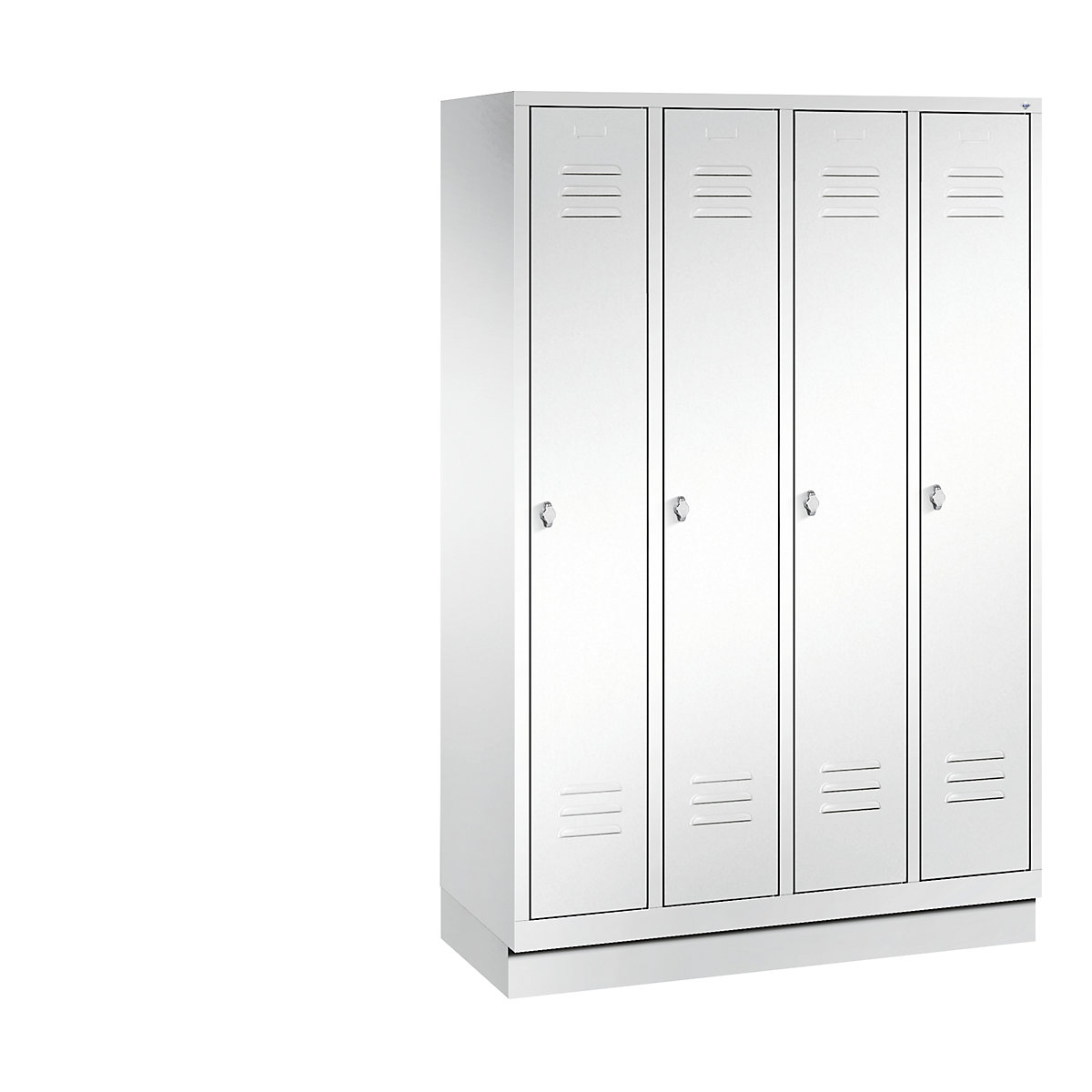 CLASSIC cloakroom locker with plinth – C+P, 4 compartments, compartment width 300 mm, traffic white-11