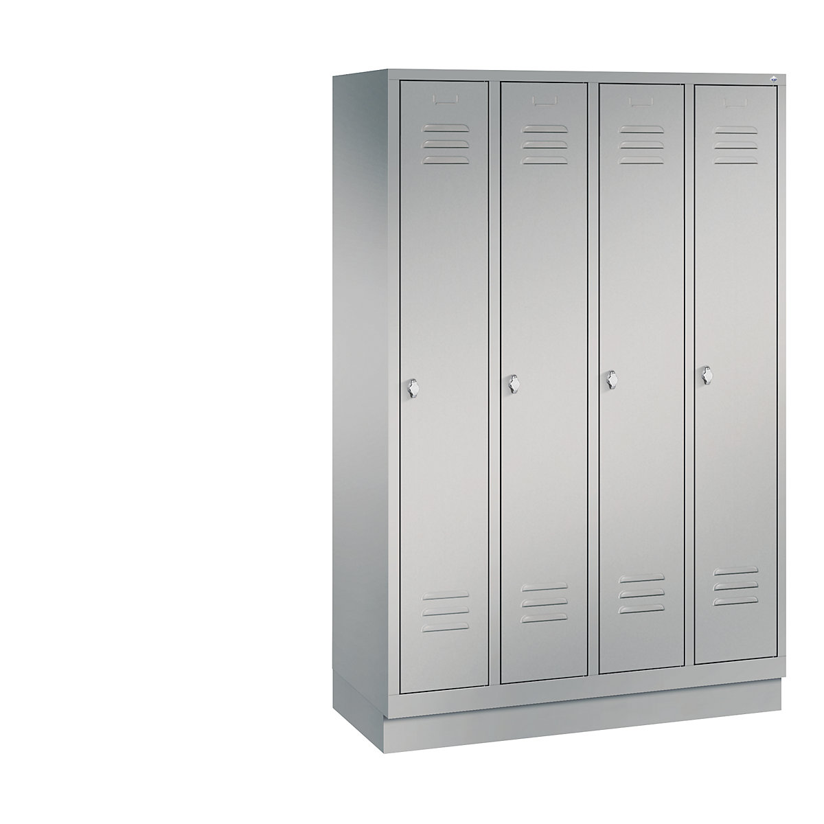 CLASSIC cloakroom locker with plinth – C+P, 4 compartments, compartment width 300 mm, white aluminium-12