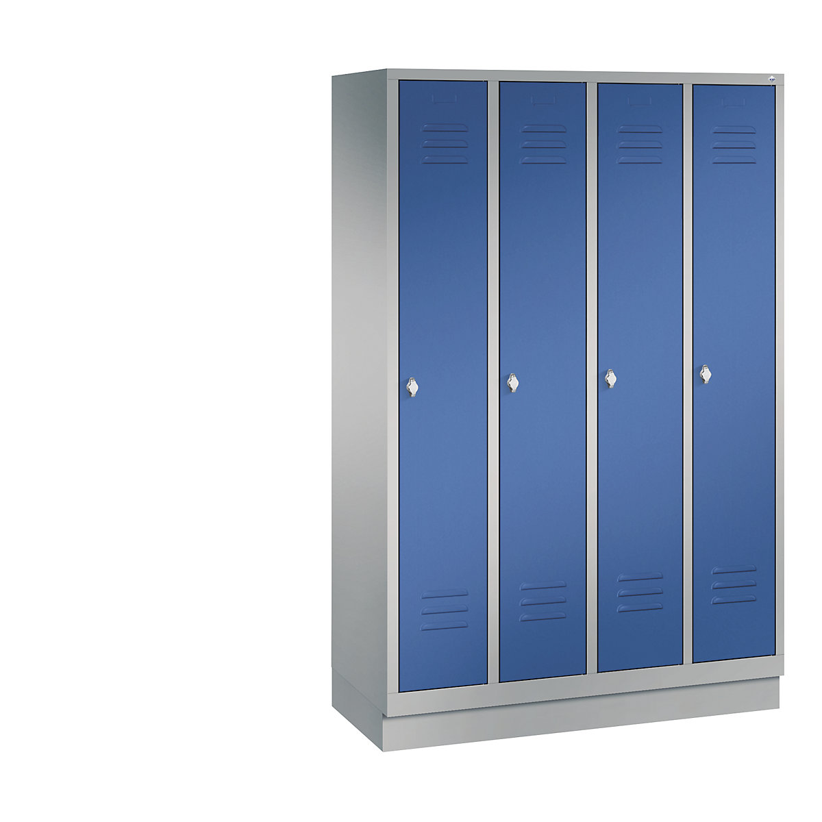 CLASSIC cloakroom locker with plinth – C+P, 4 compartments, compartment width 300 mm, white aluminium / gentian blue-13