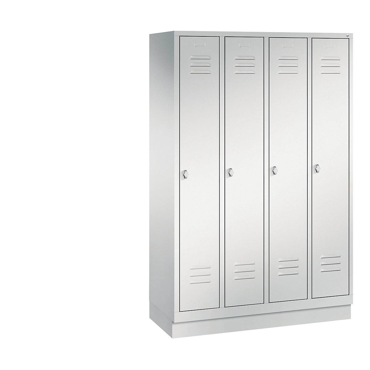 CLASSIC cloakroom locker with plinth – C+P, 4 compartments, compartment width 300 mm, light grey-8
