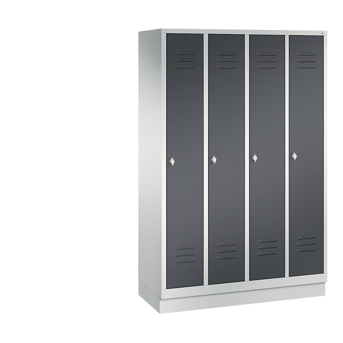 CLASSIC cloakroom locker with plinth – C+P, 4 compartments, compartment width 300 mm, light grey / black grey-5