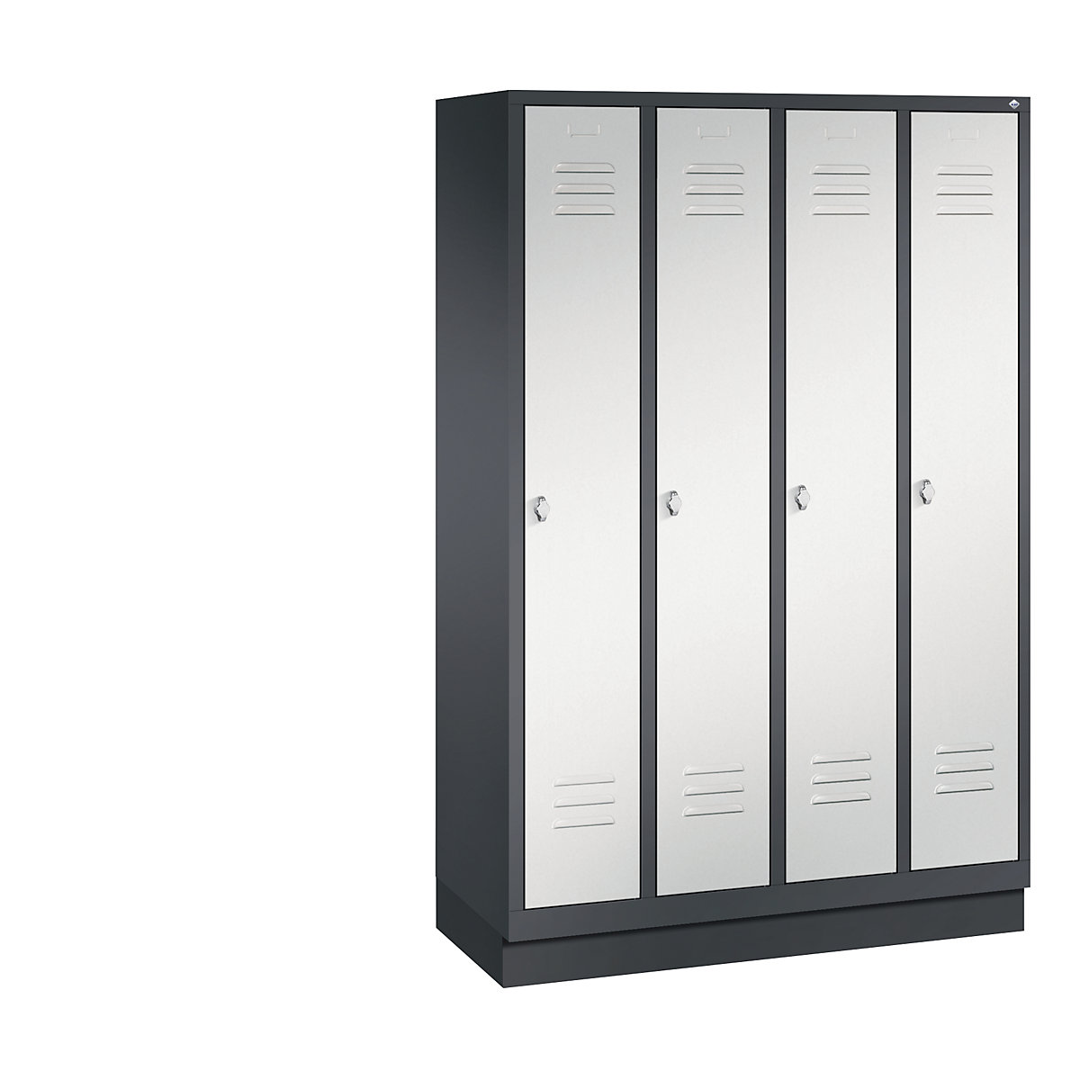 CLASSIC cloakroom locker with plinth – C+P, 4 compartments, compartment width 300 mm, black grey / light grey-14