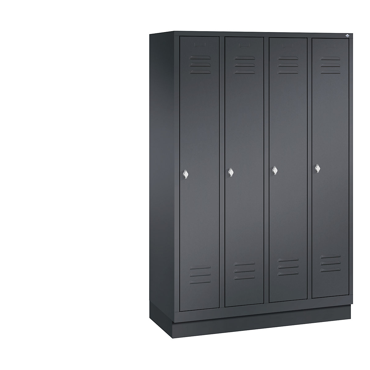 CLASSIC cloakroom locker with plinth – C+P, 4 compartments, compartment width 300 mm, black grey-7