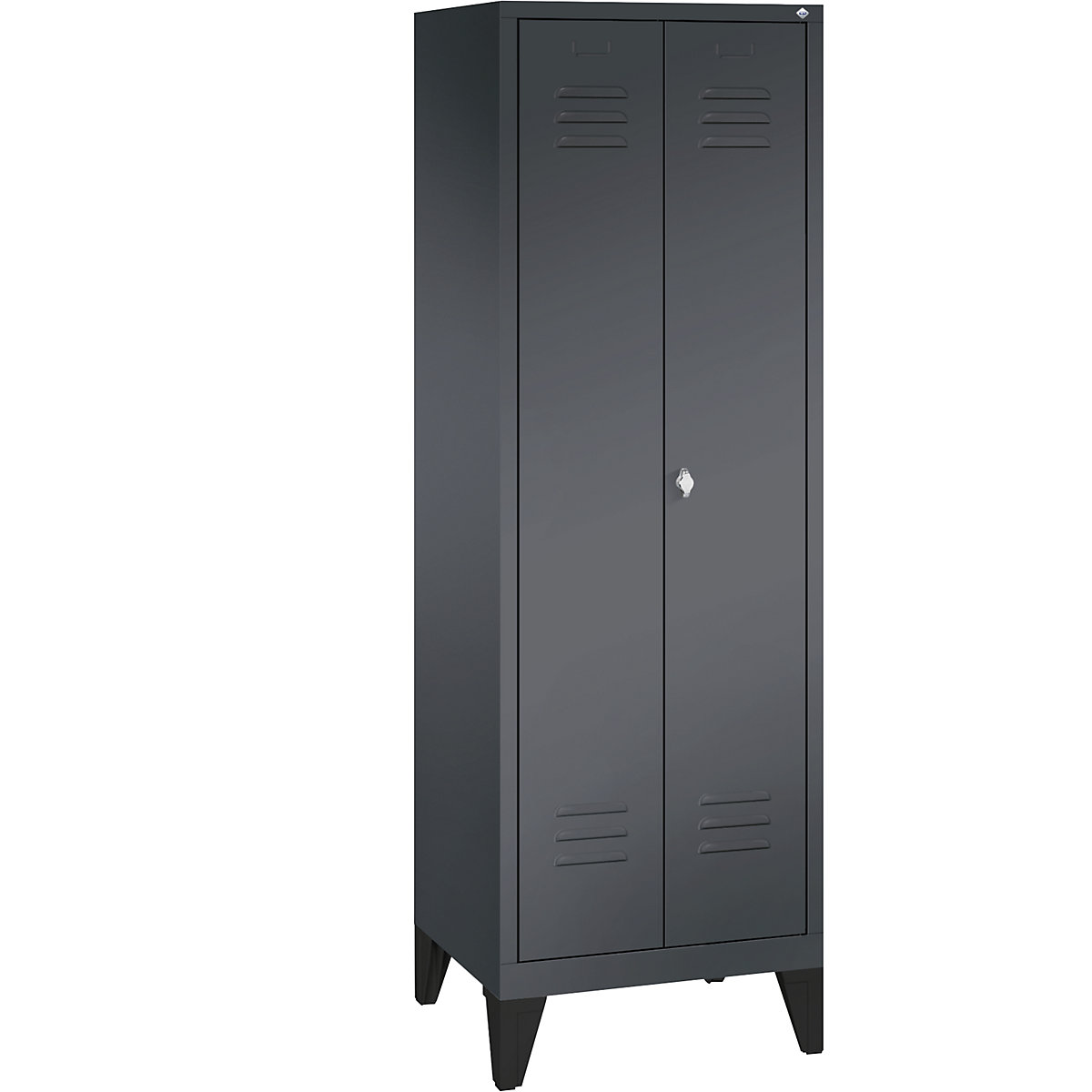 CLASSIC equipment cupboard with feet – C+P, 2 compartments, compartment width 300 mm, black grey-3