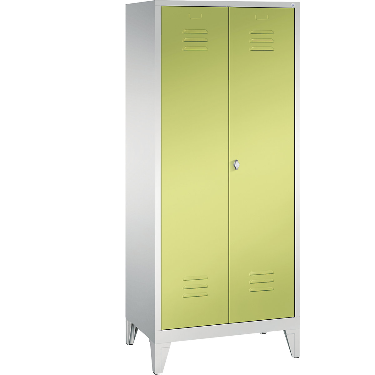 CLASSIC equipment cupboard with feet – C+P, 2 compartments, compartment width 400 mm, light grey / viridian green-12