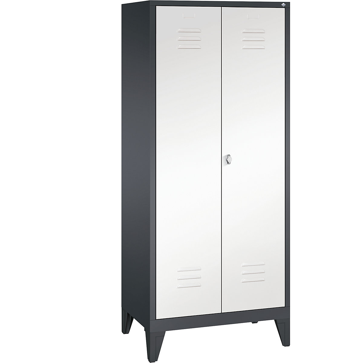 CLASSIC equipment cupboard with feet – C+P, 2 compartments, compartment width 400 mm, black grey / traffic white-13