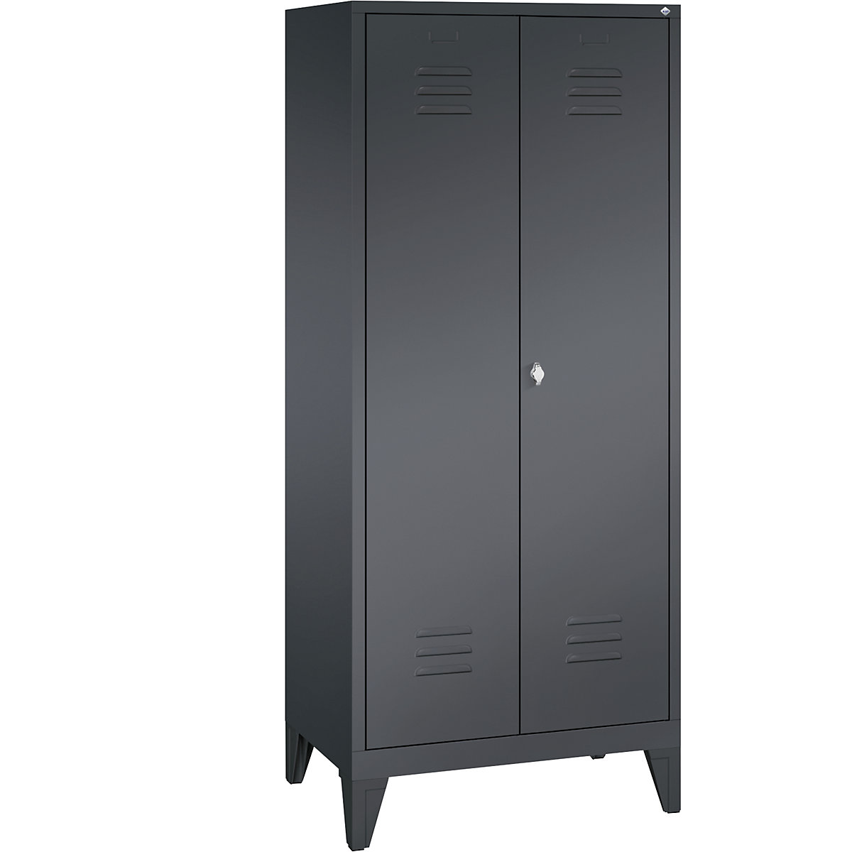 CLASSIC equipment cupboard with feet – C+P, 2 compartments, compartment width 400 mm, black grey-6