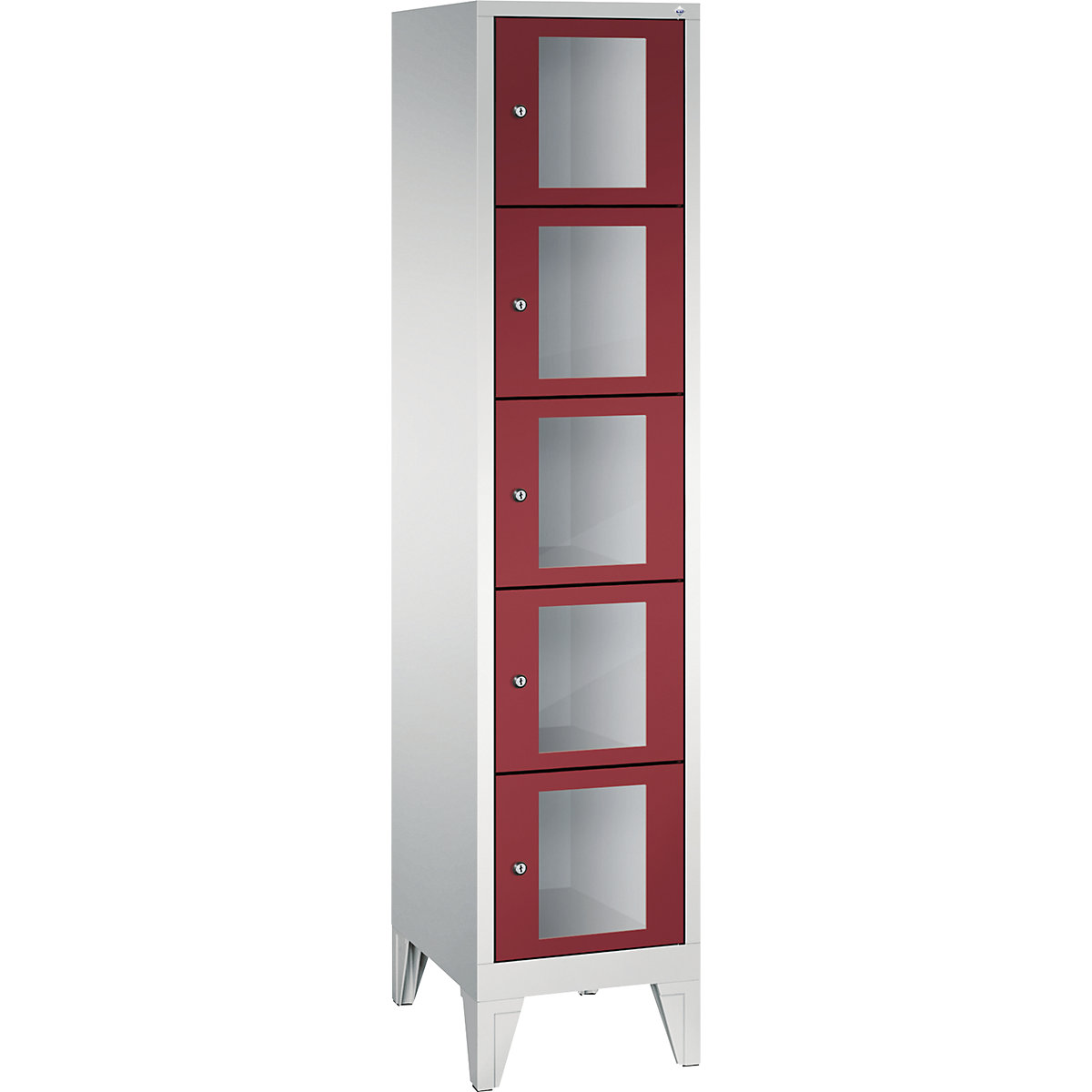 C+P – CLASSIC locker unit, compartment height 295 mm, with feet, 5 compartments, width 420 mm, ruby red door