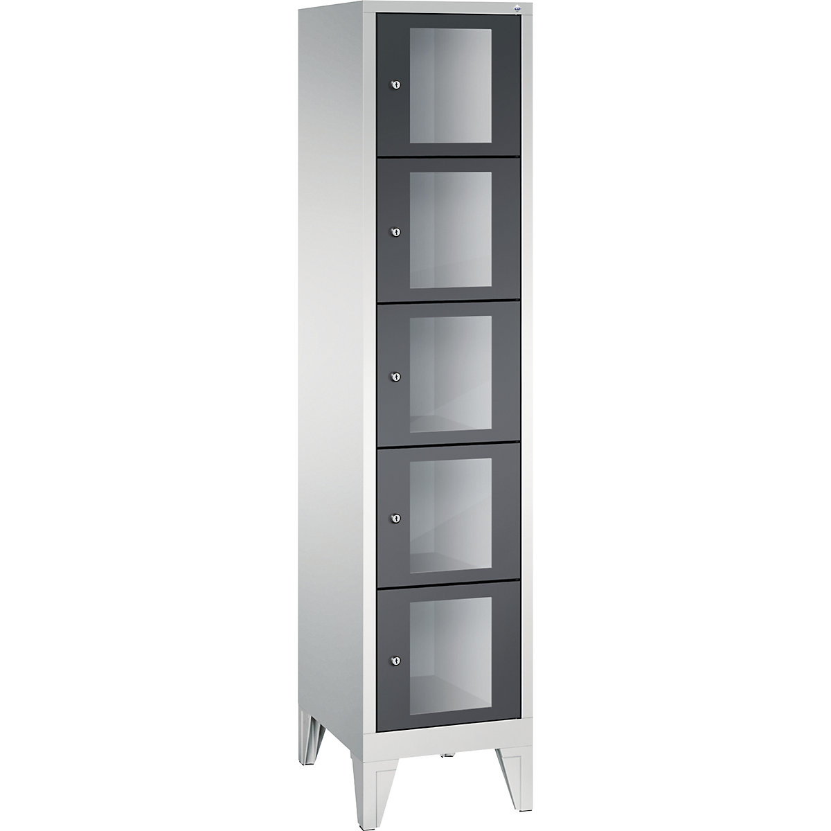C+P – CLASSIC locker unit, compartment height 295 mm, with feet, 5 compartments, width 420 mm, black grey door