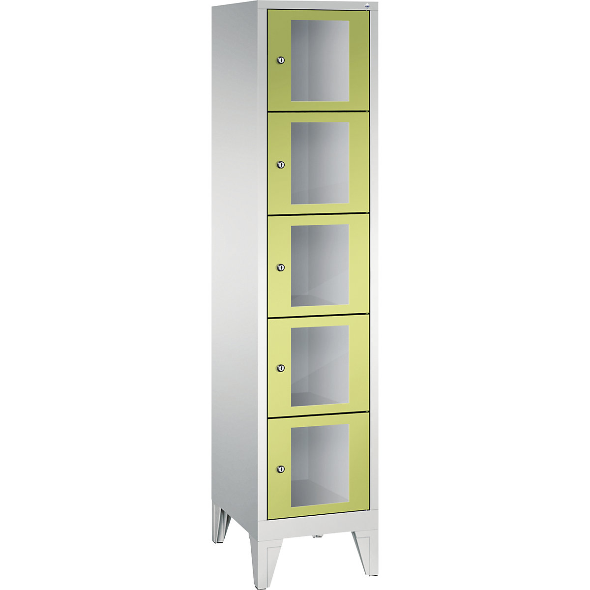 C+P – CLASSIC locker unit, compartment height 295 mm, with feet, 5 compartments, width 420 mm, viridian green door