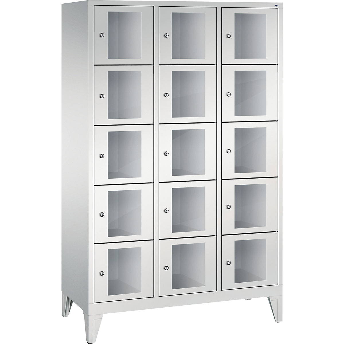 C+P – CLASSIC locker unit, compartment height 295 mm, with feet, 15 compartments, width 1200 mm, light grey door