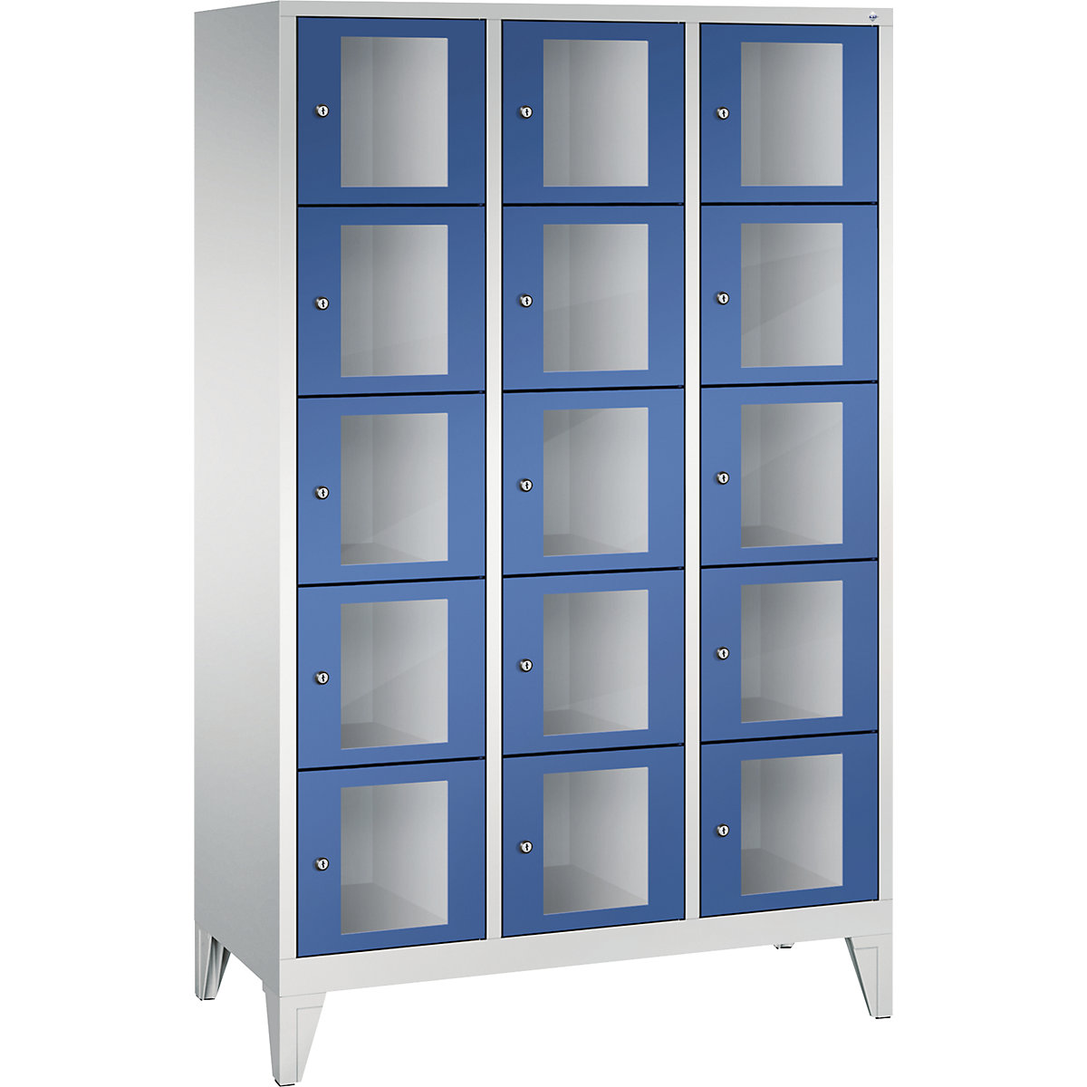 C+P – CLASSIC locker unit, compartment height 295 mm, with feet, 15 compartments, width 1200 mm, gentian blue door