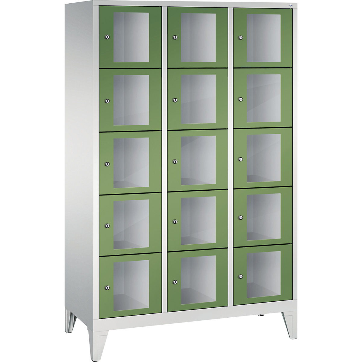 CLASSIC locker unit, compartment height 295 mm, with feet – C+P, 15 compartments, width 1200 mm, reseda green door