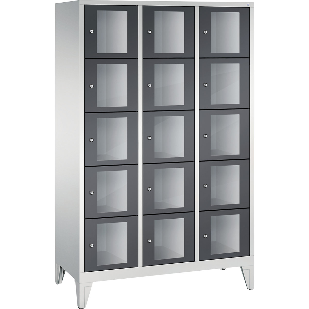 C+P – CLASSIC locker unit, compartment height 295 mm, with feet, 15 compartments, width 1200 mm, black grey door