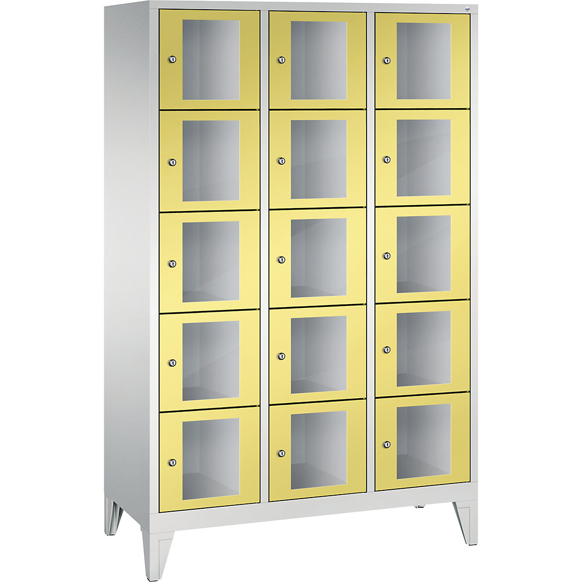 C+P – CLASSIC locker unit, compartment height 295 mm, with feet, 15 compartments, width 1200 mm, sulphur yellow door