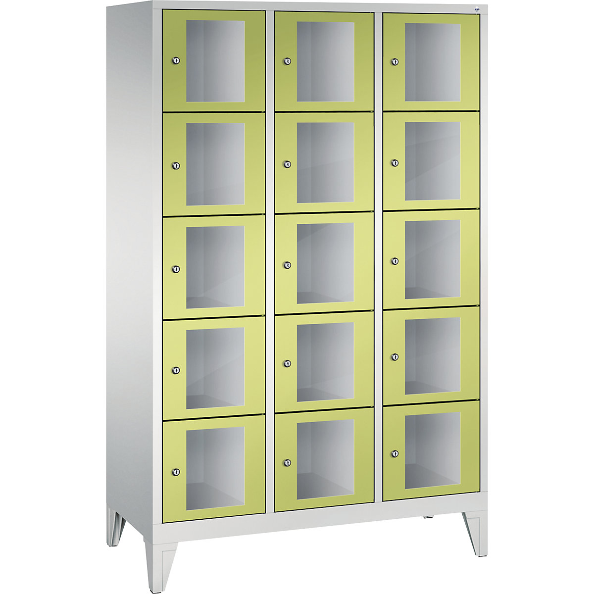 C+P – CLASSIC locker unit, compartment height 295 mm, with feet, 15 compartments, width 1200 mm, viridian green door