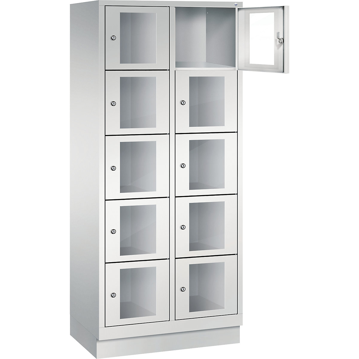 C+P – CLASSIC locker unit, compartment height 295 mm, with plinth, 10 compartments, width 810 mm, light grey door