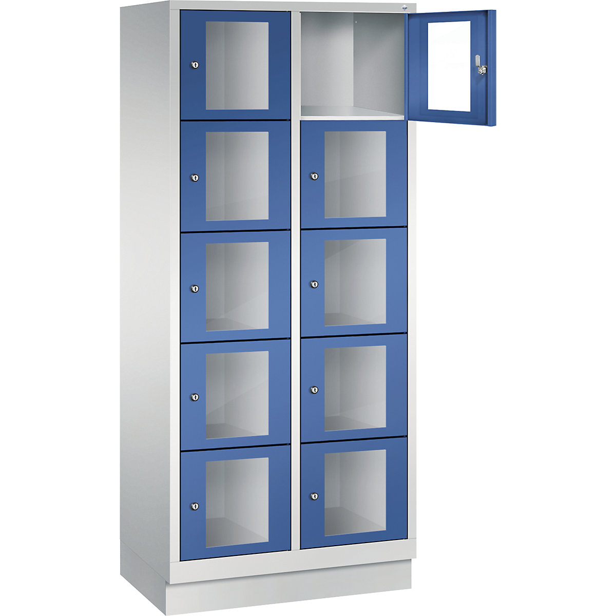 C+P – CLASSIC locker unit, compartment height 295 mm, with plinth, 10 compartments, width 810 mm, gentian blue door