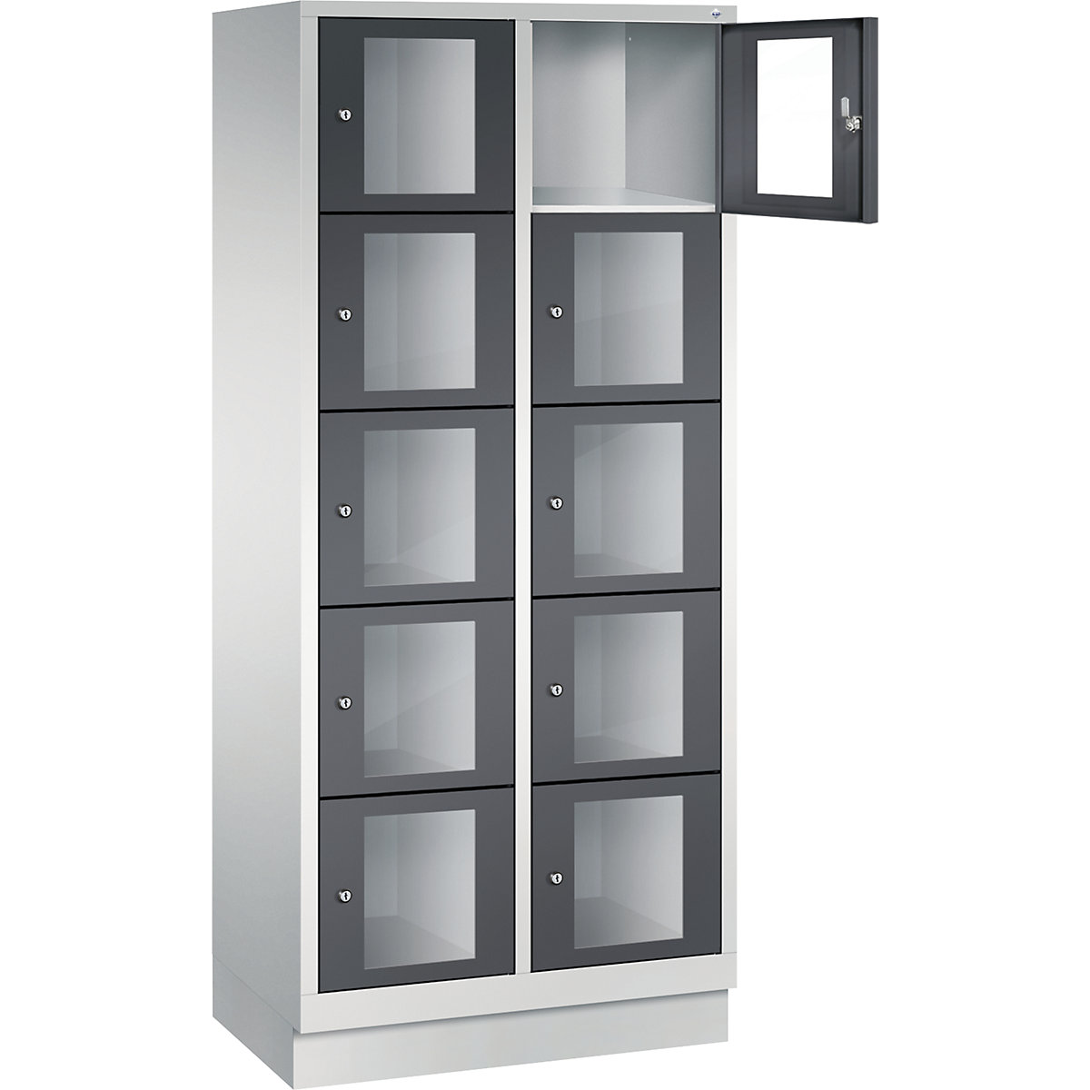 C+P – CLASSIC locker unit, compartment height 295 mm, with plinth, 10 compartments, width 810 mm, black grey door