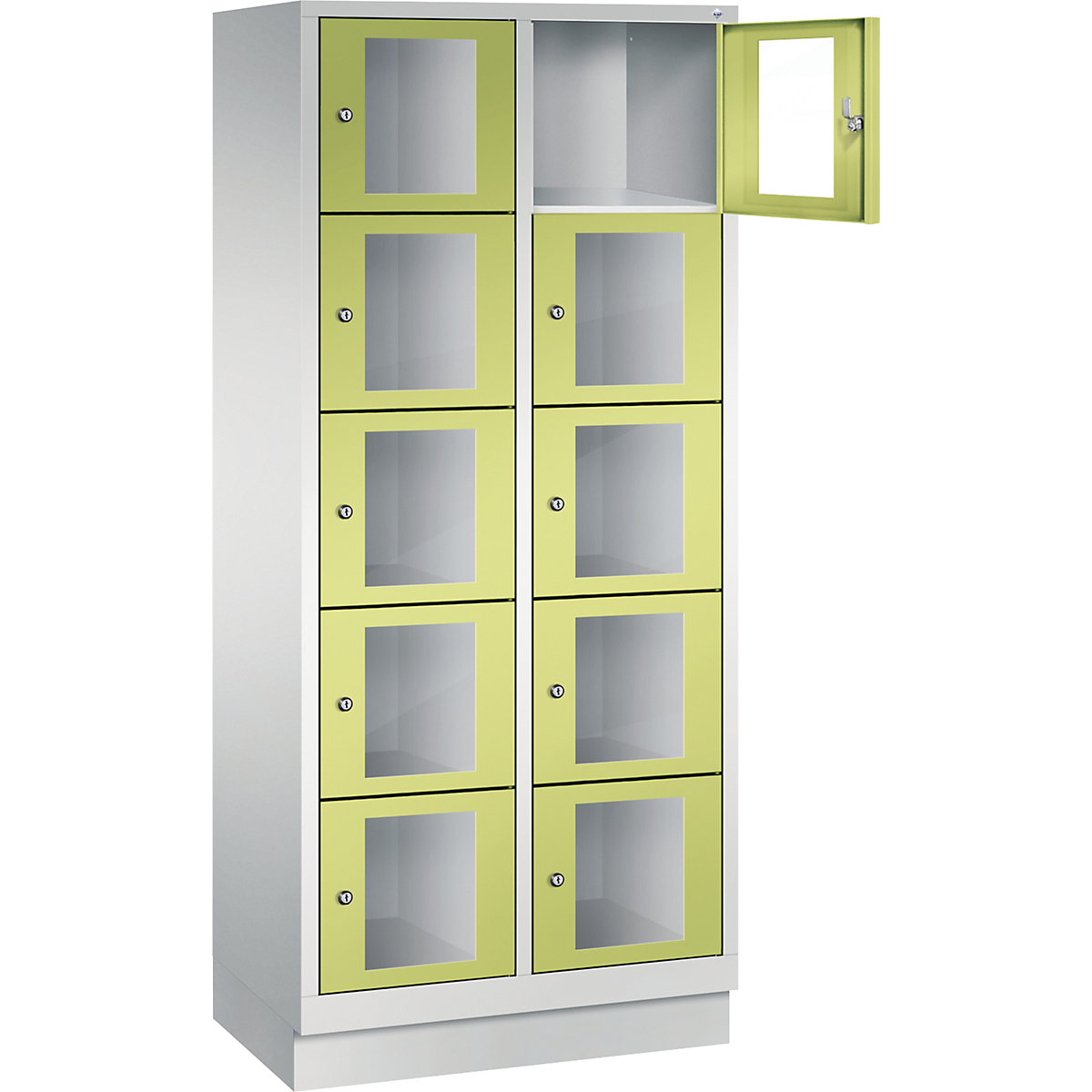 C+P – CLASSIC locker unit, compartment height 295 mm, with plinth, 10 compartments, width 810 mm, viridian green door