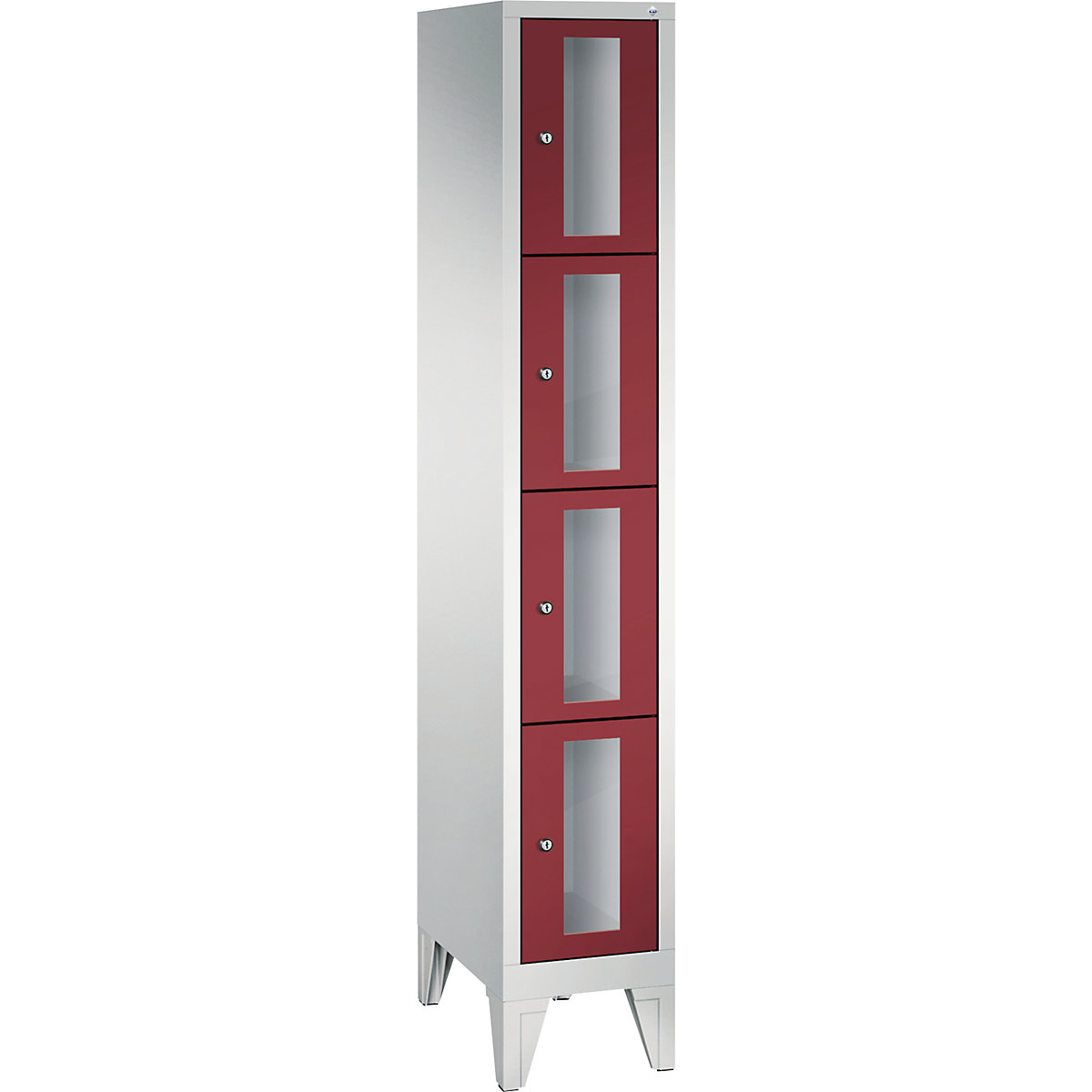 CLASSIC locker unit, compartment height 375 mm, with feet – C+P, 4 compartments, width 320 mm, ruby red door