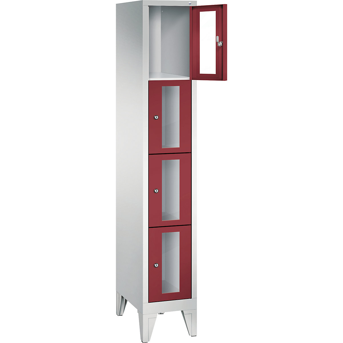 C+P – CLASSIC locker unit, compartment height 375 mm, with feet, 4 compartments, width 320 mm, ruby red door