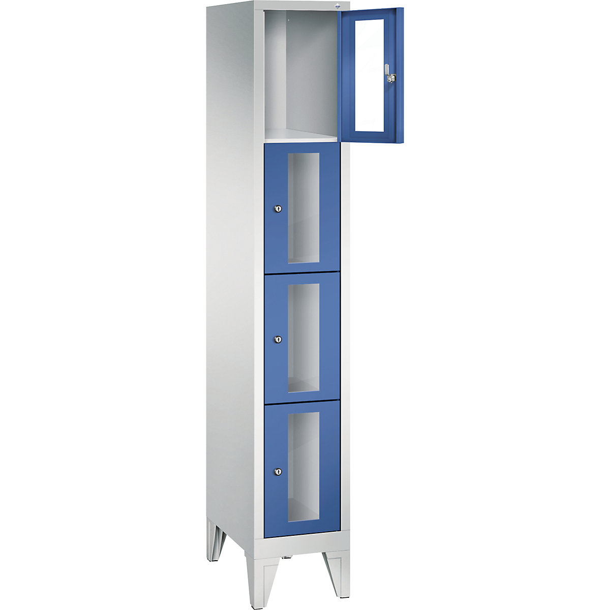 C+P – CLASSIC locker unit, compartment height 375 mm, with feet, 4 compartments, width 320 mm, gentian blue door