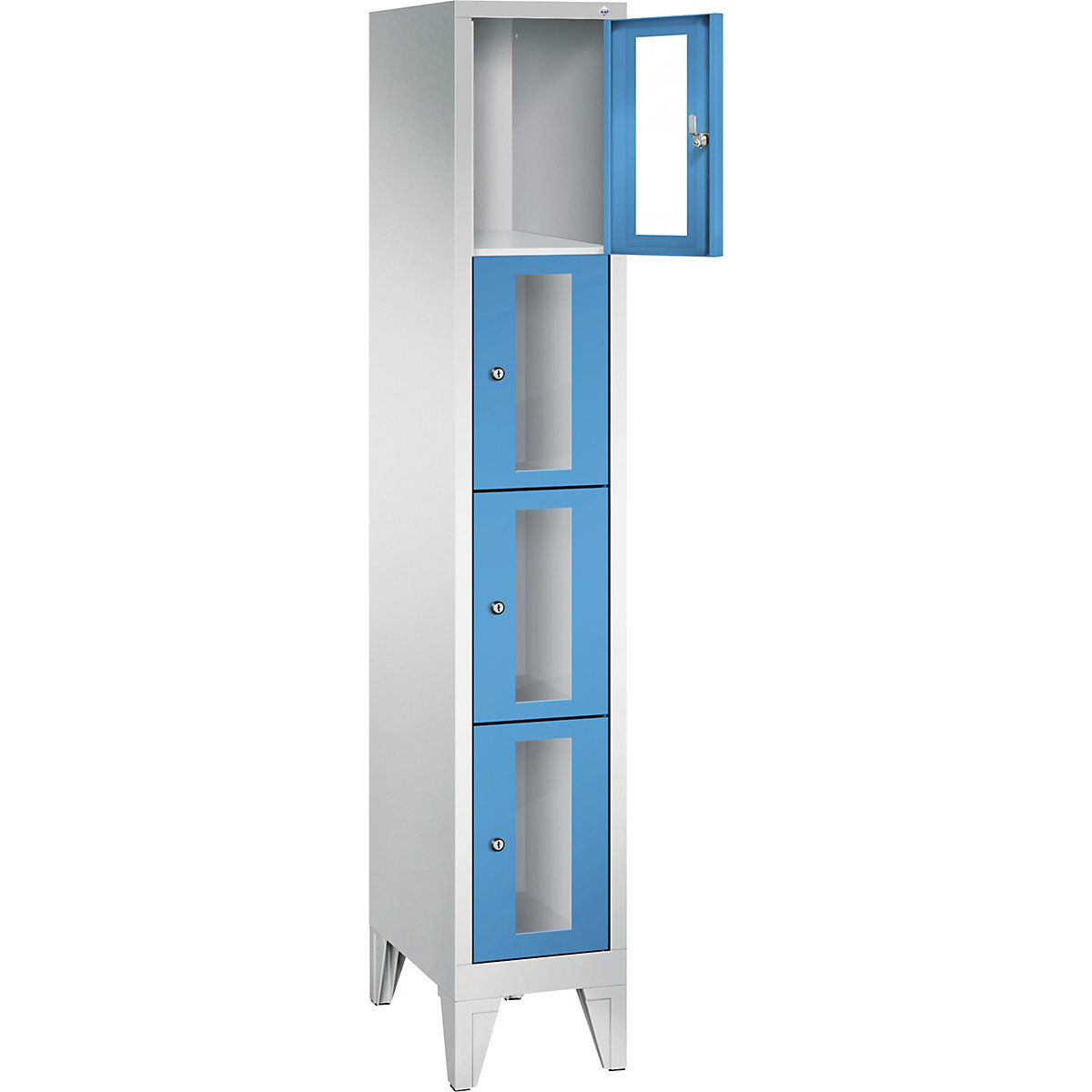 C+P – CLASSIC locker unit, compartment height 375 mm, with feet, 4 compartments, width 320 mm, light blue door