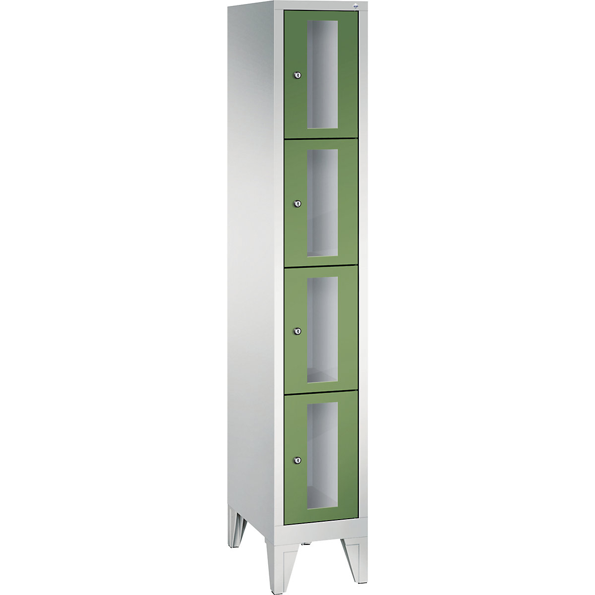 CLASSIC locker unit, compartment height 375 mm, with feet – C+P, 4 compartments, width 320 mm, reseda green door