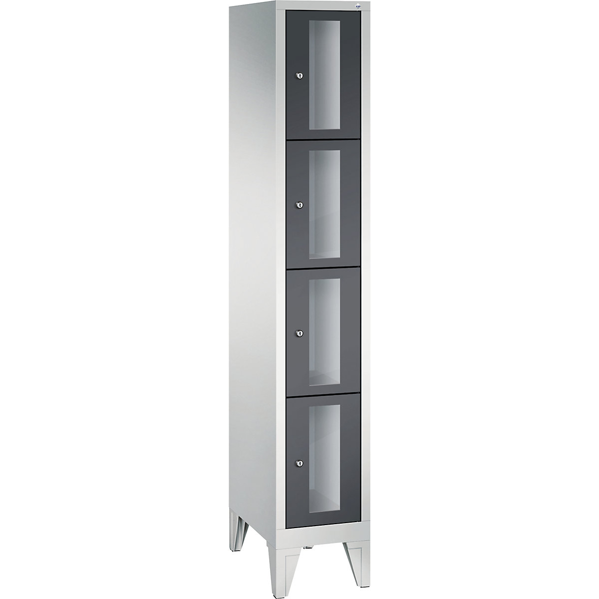 CLASSIC locker unit, compartment height 375 mm, with feet – C+P, 4 compartments, width 320 mm, black grey door