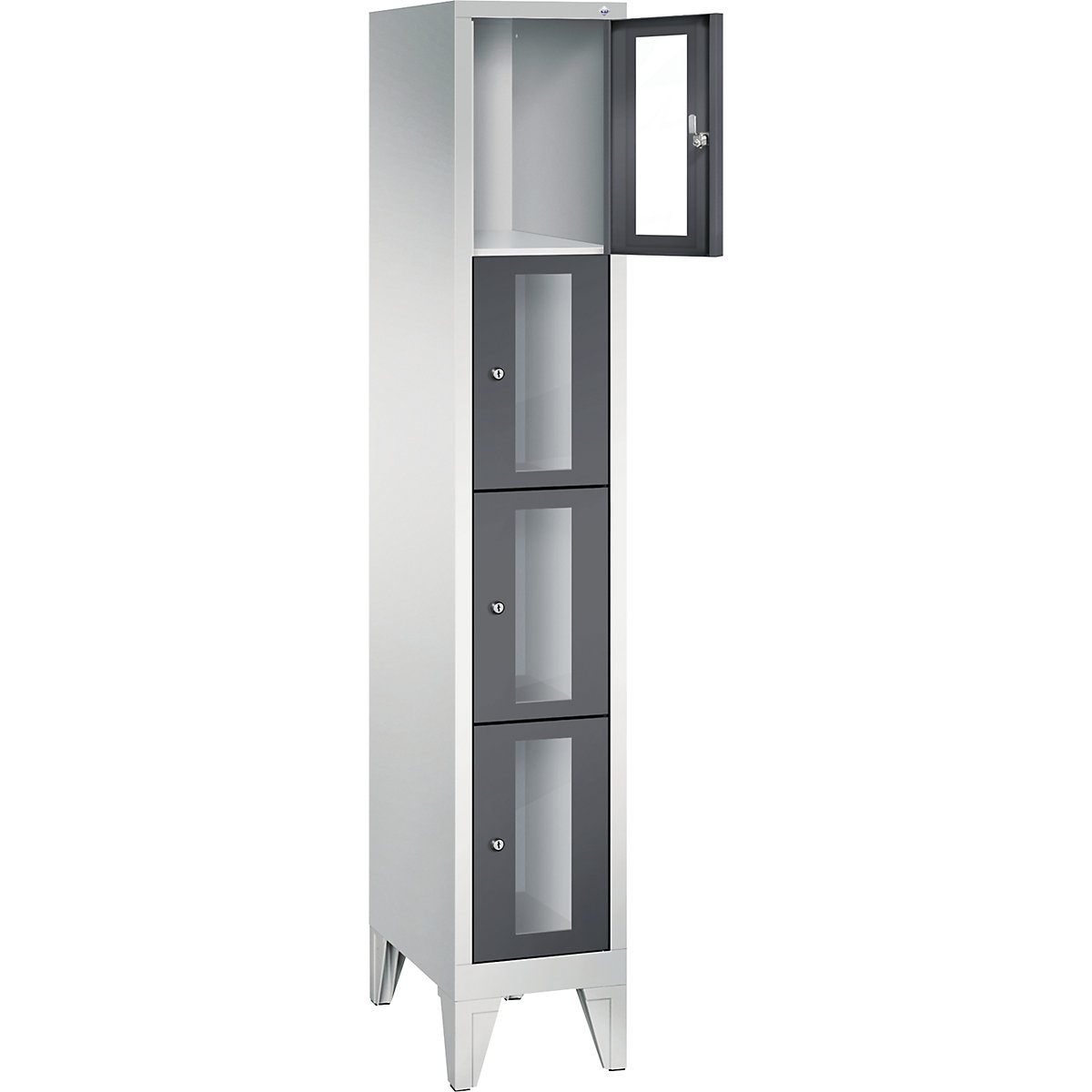 C+P – CLASSIC locker unit, compartment height 375 mm, with feet, 4 compartments, width 320 mm, black grey door