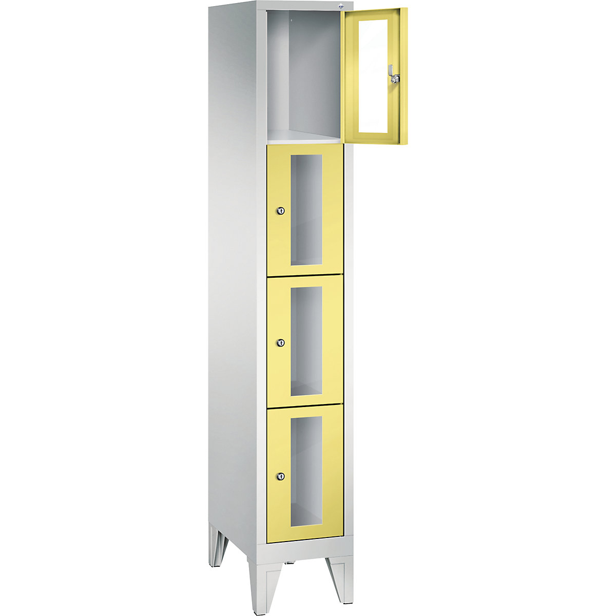 C+P – CLASSIC locker unit, compartment height 375 mm, with feet, 4 compartments, width 320 mm, sulphur yellow door