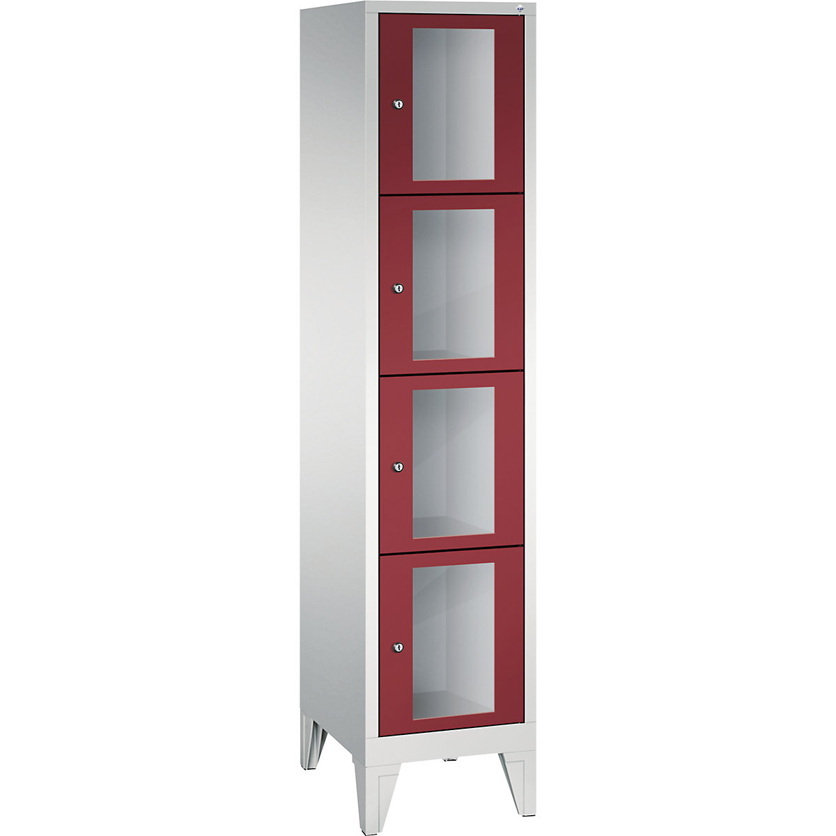 CLASSIC locker unit, compartment height 375 mm, with feet – C+P, 4 compartments, width 420 mm, ruby red door-8