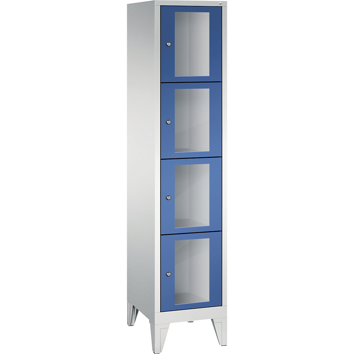 CLASSIC locker unit, compartment height 375 mm, with feet – C+P, 4 compartments, width 420 mm, gentian blue door-3