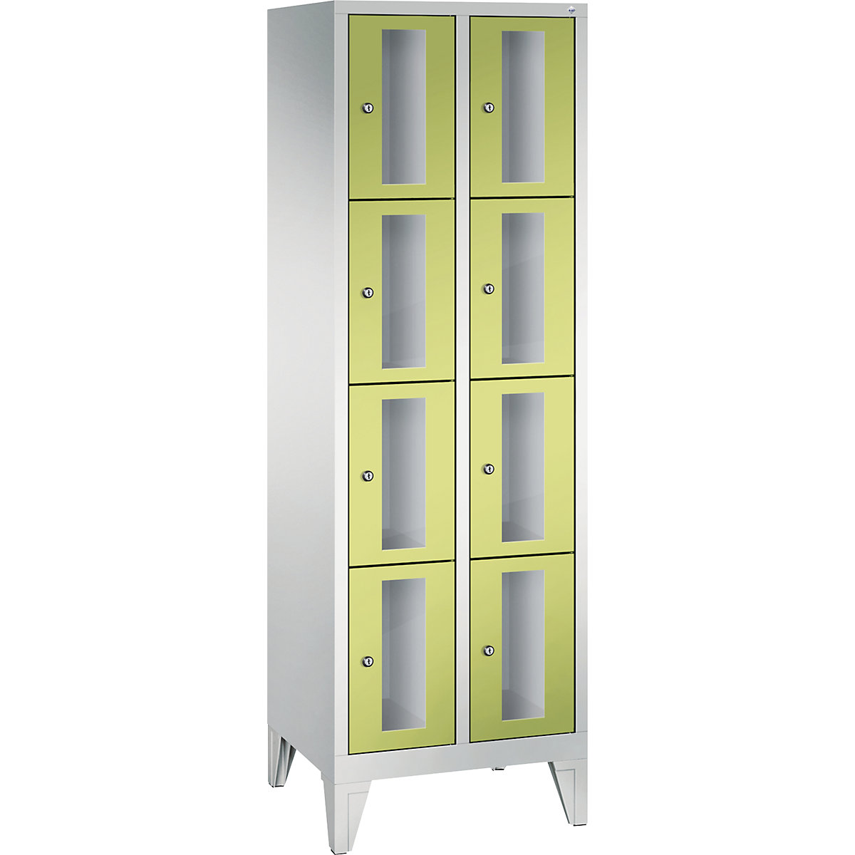 C+P – CLASSIC locker unit, compartment height 375 mm, with feet, 8 compartments, width 610 mm, viridian green door
