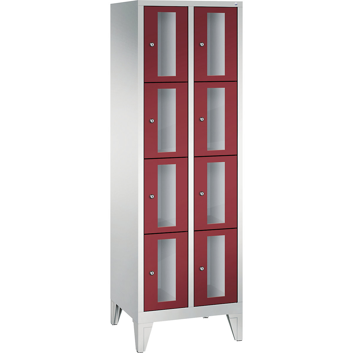 C+P – CLASSIC locker unit, compartment height 375 mm, with feet, 8 compartments, width 610 mm, ruby red door