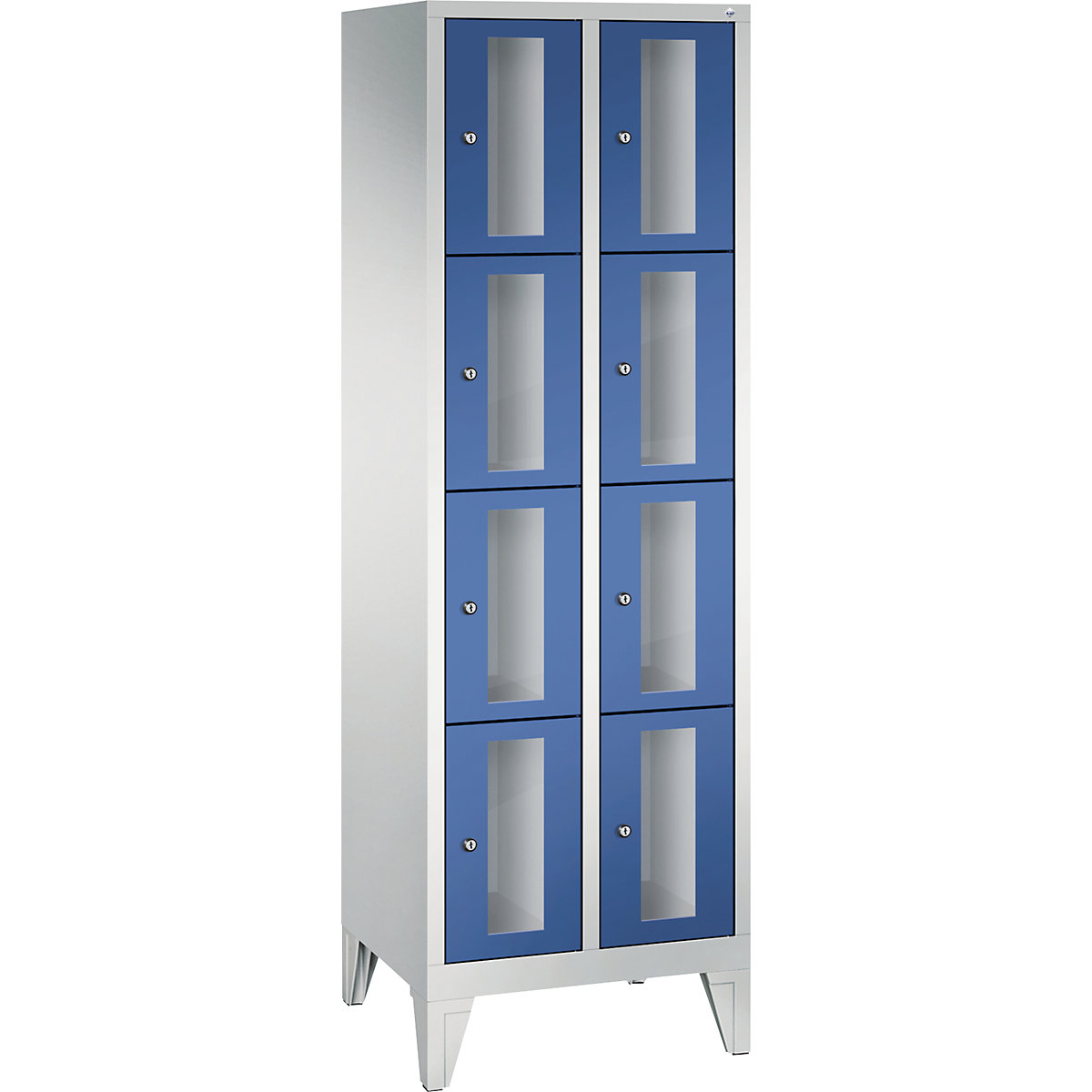 C+P – CLASSIC locker unit, compartment height 375 mm, with feet, 8 compartments, width 610 mm, gentian blue door